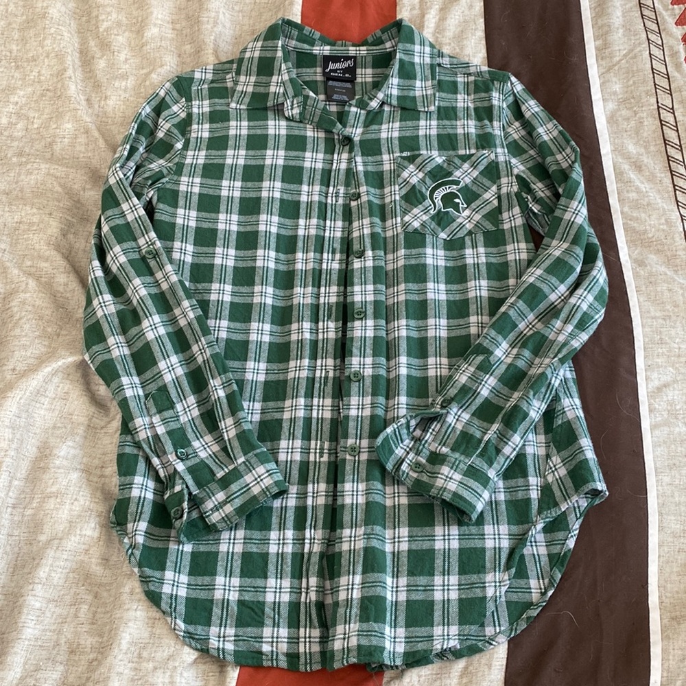 Michigan State University (MSU) green&white flannel, Size: Small